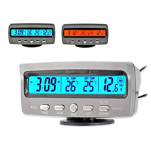 Multi-Functional Car Smart Digital Thermometer, Outside Thermometer Fahrenheit Celsius Dual LCD Display with Blue/Orange LED Backlight,Clock/Calendar/Voltage Fuction