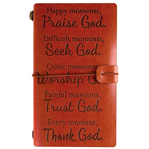 Christian Leather Journal Bible Verse Notebook Easter Brown Christian Faux Leather Notebook Every Moment Thank God Motivational Quote Journal for Men Mom Dad Son Daughter Family, 154 Pages