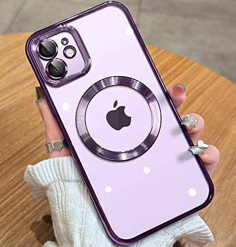 JUESHITUO Magnetic Clear for iPhone 11 Case with Full Camera Cover Protection [No.1 Strong N52 Magnets] [Military Grade Drop Protection] for Women Girls Phone Case (6.1")-Purple