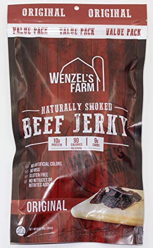 Wenzel's Farm Original Beef Jerky 10 oz. | Naturally Smoked | No MSG, Fillers, Binders, Artificial Colors | Gluten Free