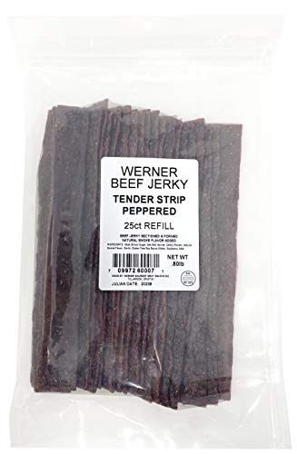 Werner Tender Strips Peppered Beef Jerky - Pack of 25 Jerky Strips - Made in the USA