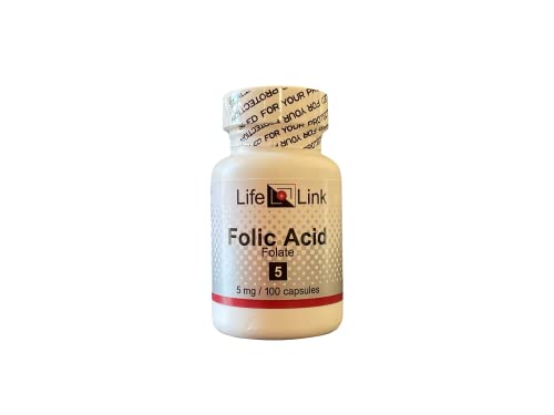 LifeLink Folic Acid | 5 mg x 100 Capsules | Prenatal Health, Essential B Vitamin | Gluten Free & Non-GMO | Made in The USA