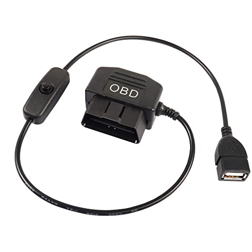 XMSJSIY OBD to USB Power Cable Adapter 16Pin OBD2 Male to 5V 2A USB Female Connector 12V 24V 36V to 5V 2A with Switch Button for Dash Camera Phone Car GPS DVR-0.5M/1.6FT