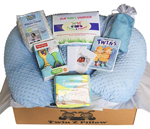 Twin Z Pillow Gold Gift Box Pillow + 1 Cream & 1 Blue Cover + 1 Book + 1 Pack Diapers + 1 Scheduler + 1 Travel Bag + 1 Toy + Twin Baby Card