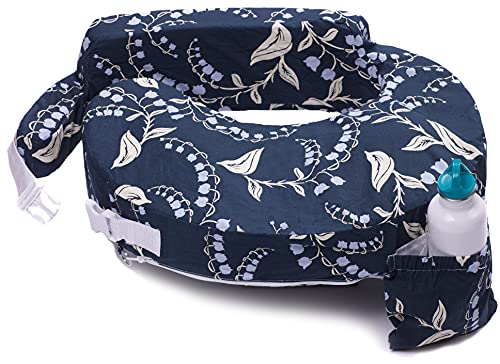 My Brest Friend Original Nursing Pillow for Breastfeeding, Nursing and Posture Support with Pocket and Removable Slipcover, Navy Bluebells