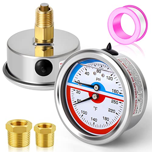 MEANLIN MEASURE 0-160Psi Stainless Steel Thermal Pressure Gauge 30-250 1/4" NPT 2.5" FACE DIAL Liquid Filled Pressure Gauge Back Mount