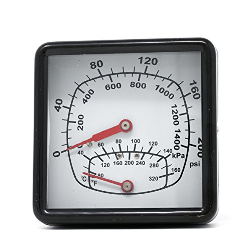 PIC Gauge TRI-SQ-402R-G 4" Dial Size, 1/2" Male NPT Connection Size, 0/200 psi Range, 70/320F Temperature Range, Center Back Mount Industrial Square Dial Tridicators with Painted Grey Steel Case, Plastic Lens