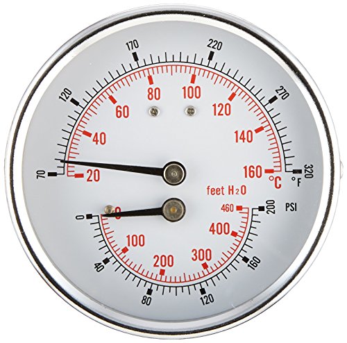 PIC Gauge TRI-HD-302R-G 3" Dial Size, 1/2" Male NPT Connection Size, 0/200 psi Range, 80/320F Temperature Range, Center Back Mount Industrial Heavy Duty Round Dial Tridicators with Stainless Steel Case, Plastic Lens