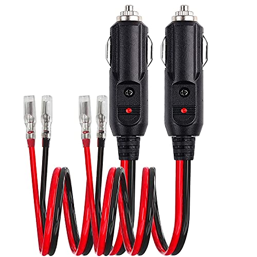 AYECEHI 12V 24V Heavy Duty 14 AWG Male Plug Cigarette Lighter Adapter Cord [2 Pack] Cigarette Lighter Male Plug with 1ft Extension Cable with LED Light and 15A Fuse