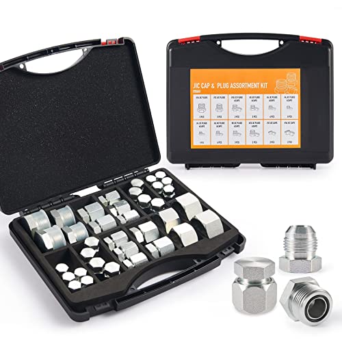 ZELCAN 128 PC JIC and ORFS Industrial Hydraulic Cap and Plug Hose Tube and Pipe Fitting Kit Cap and Plug Kit with Galvanized 45# Steel and Precision Threading in ORFS and 37 Dash Sizes 4 6 8 10 12 16