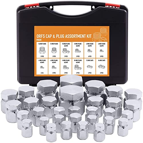 ZELCAN 64 Piece ORFS Cap & Plug Kit Hose Tube and Pipe Hydraulic Fitting Set O-Ring Face Seal Cap and Plug Kit Galvanized 45# Steel with Precision Threading Sizes 4 6 8 10 12 16
