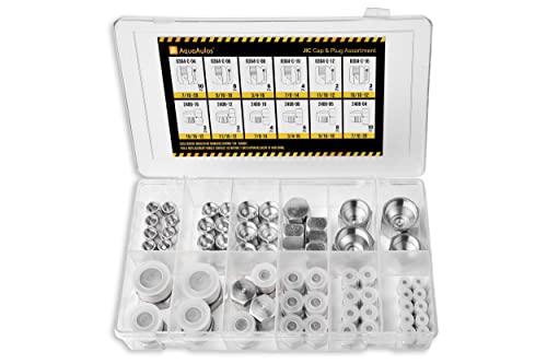 64 Pcs. JIC 37 Flare Thread Cap & Plug Assortment Kit, Seal Adapter Set for Hydraulic Hose Tube and Pipe, SAE AN Fittings, Galvanized Carbon Steel with Precision Threading, Dash Sizes 4 6 8 10 12 16