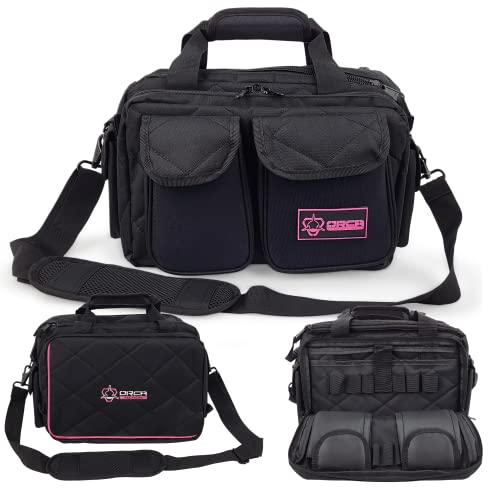 Orca Tactical Ladies Gun Range Bag Gun Range Bag For Women - Pistol Revolver Shooting Bag for Gun Accessories- Gun Bag Duffle Carrier (Black/Pink)