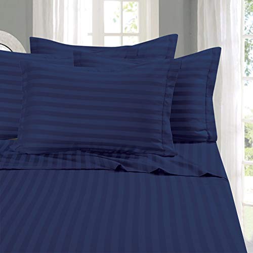 Elegant Comfort Softest and Coziest 6-Piece Sheet Set - 1500 Thread Count Egyptian Quality Luxurious Wrinkle Resistant 6-Piece DAMASK Stripe Bed Sheet Set, Queen Navy, Navy Blue