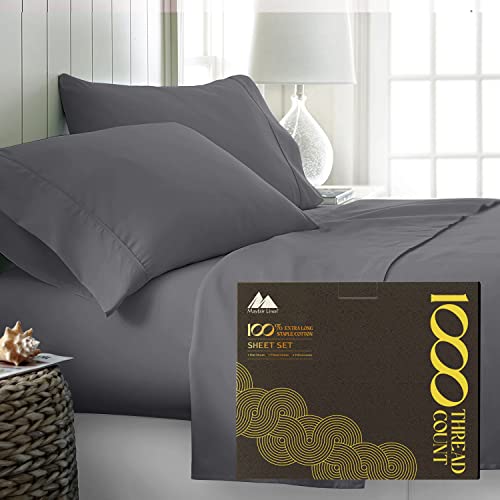 High Thread Count Best Bed Sheets 100% Egyptian Cotton Sheets Set - Dark Grey Long-Staple Cotton Queen Sheet for Bed, Fits Mattress Upto 16'' Deep Pocket, Soft & Silky Sateen Weave Sheets