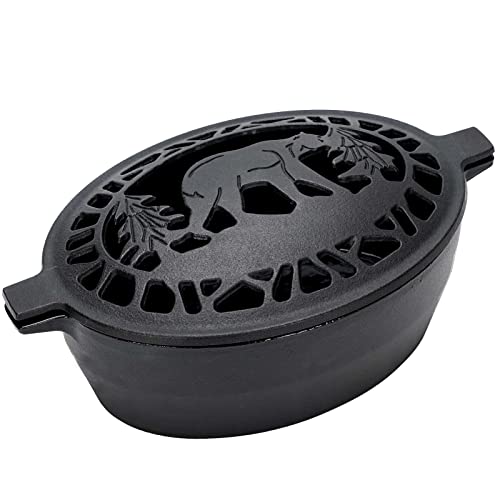 MYFIREPLACEDIRECT Wood Stove Steamer, Fireplace Humidifier Pot Decorative Bear Pattern Cast Iron Steamer for Wood Stove Rust Resistant Indoor 2.5 Quart Capacity Matte Black