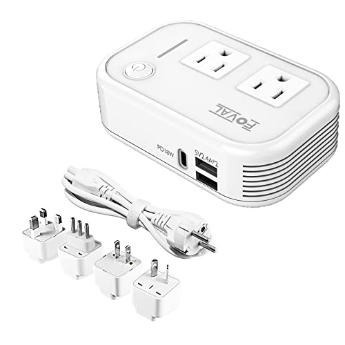 220V to 110V Converter Travel Adapter: FOVAL International Power Converter with [18W PD USB-C] 3 USB Ports 2 AC Outlets Voltage Converter US to Europe UK AU US Italy Worldwide Plug Power Adapter