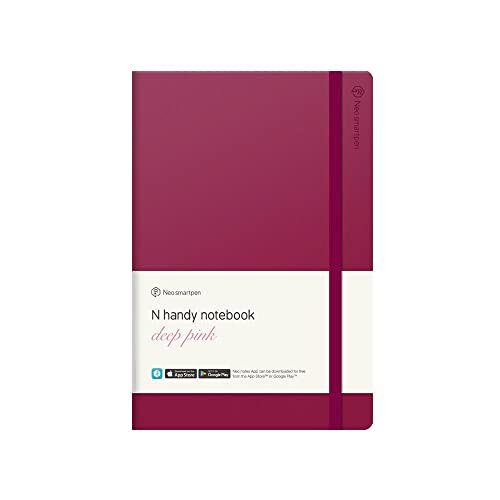 NEO SMARTPEN N Handy Notebook with Hard Leather Cover, 150 Ruled Pages, 112mm x 185mm (Deep Pink) - Compatible with M1, N2, M1+ Smartpens