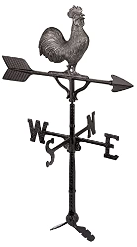 Montague Metal Products - 32'' Aluminum Deluxe 3D Rooster Weathervane 200 Series - Wind Vane with Ornament - Roof Metal Decor - Mount Included (4 to Choose from) - Hand Cast Aluminum (Swedish Iron)