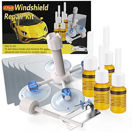 UNIIOON Windshield Repair Kit, 4 Pcs Car Glass Repair Kit, Windshield Chips Nano Fluid Repair Remover Kit, Automotive Glass Quick Fix for Chips, Cracks, Star-Shaped Crack, Bulls-Eye