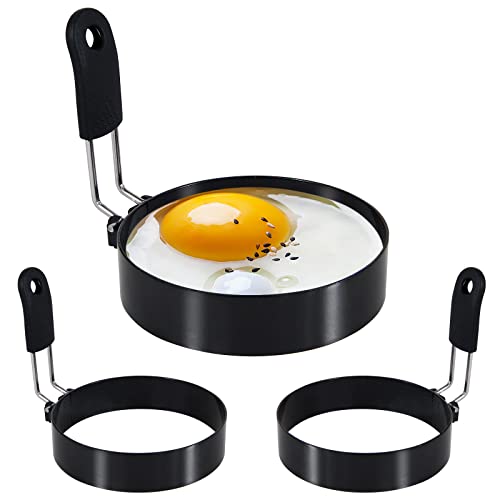 LXLOVESM 3 packs 3.5'' Egg Rings Set with Silicone Handle, Stainless Steel Egg Cooking RingsNonstickFor Frying Eggs and Egg Mcmuffins, Egg Mold For Breakfast
