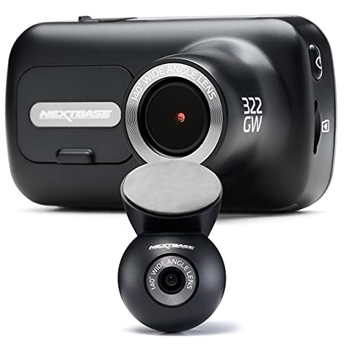 Nextbase 322GW Dash Cam Front and Rear Camera Small with App- Full 1080p/60fps HD in Car Camera- WiFi Bluetooth GPS- SOS Emergency Response, Parking Mode - 280/360 Degree Dual 6 Lane Wide Recording