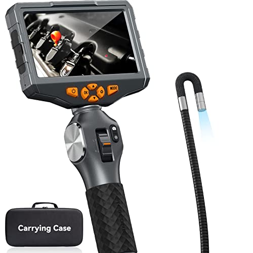 Articulating Borescope with Light, Teslong 5-inch IPS Endoscope Inspection Camera with Two-Way Articulation Head, 0.33inch Automotive Mechanics Fiber Optic Scope