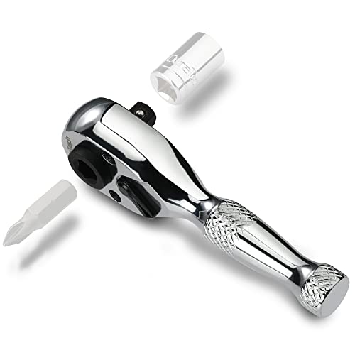 DURATECH 1/4-Inch Stubby Ratchet Wrench, Socket&Bit Driver, 72-Tooth, Chrome Alloy Made, Chrome Plated Finish