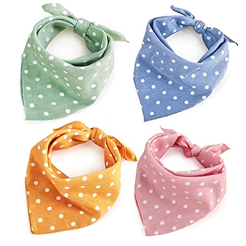 4PCS Summer Dog Bandanas Cute Soft Cotton Puppy Cat Scarfs Washable Daily Handkerchief Pink Green Blue Orange Comfortable Gifts, Adjustable Accessories for Small Medium Large Girl Boy Pup Pet