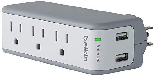 Belkin Wall Mount Surge Protector - 3 AC Multi Outlets & 2 USB Charger Ports - Heavy Duty Flat Rotating Plug for Home, Office, Travel, Computer Desktop & Phone Charging Brick (918 Joules)