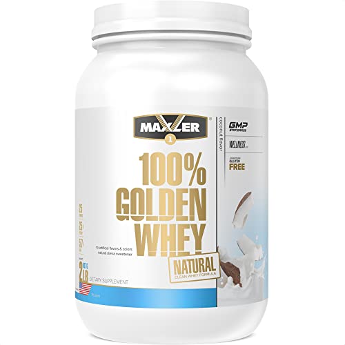 Maxler 100% Golden Whey Protein Powder - Natural Clean Whey Formula for Pre & Post Workout - Low Sugar & Low Carb Protein Powder - GMO, Gluten Free, Naturally Sweetened - Coconut Protein Powder 2 lb