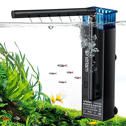 CHERLAM Aquarium Surface Protein Skimmer,3W Fish Tank Protein Skimmer,3 in 1 Aquarium Oil Skimmer for Sea and Fresh Water, Internal Filter Wall Mounted Fish Tank Surface Protein Skimmer