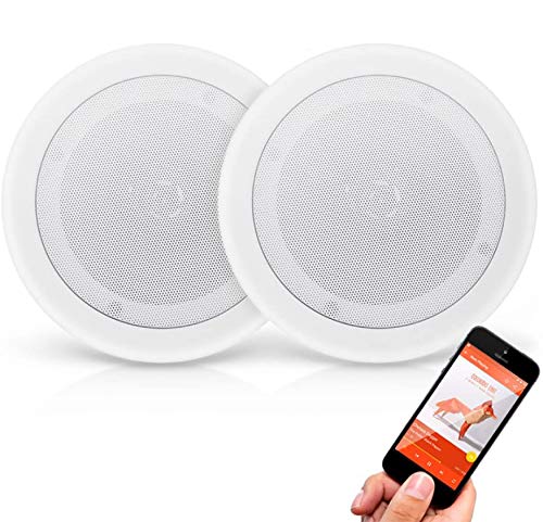 Pyle Pair 8 Bluetooth Flush Mount In-wall In-ceiling 2-Way Universal Home Speaker System Spring Loaded Quick Connections Polypropylene Cone Polymer Tweeter Stereo Sound 250 Watts , White,Single.