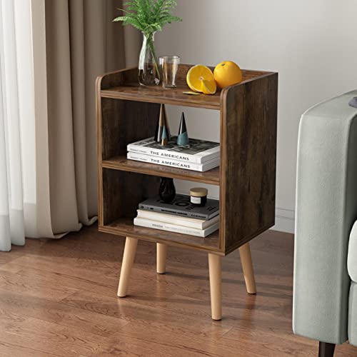 LUCKNOCK Nightstand, Mid-Century Modern Bedside Tables with Storage Shelf, Minimalist and Practical End Side Table, Fashion Bedroom Furnitur,Rustic Brown.