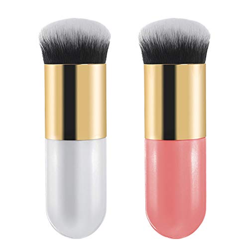 2 Pieces Foundation Brush, Chubby Makeup Brush, Suit For Blending Liquid, Cream or Flawless Powder Cosmetics(Golden & Pink)