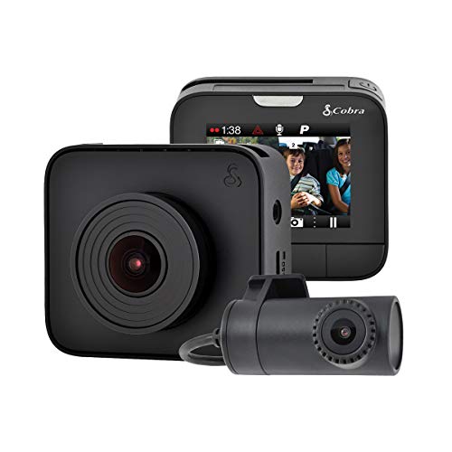 Cobra Dash Camera DASH2216D - 1080p Full HD Front Cam and 720p HD Rear Cam, 16GB MicroSD Included, Loop Recording, G-Sensor Auto Accident Detection, 160 Degree Ultra Wide Angle DVR, 2 Inch Screen