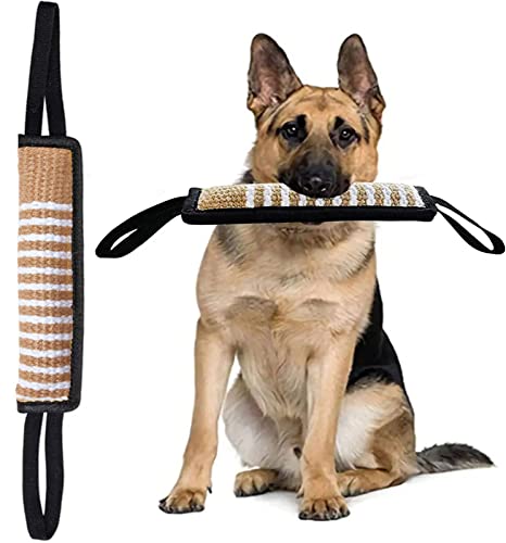 Clysoru Tug Toy for Dogs Jute Bite Resistant Pillow - Durable Training Equipment Puppy to Large Dogs Interactive Toy with 2 Strong Handles. (Hemp Rope Black)