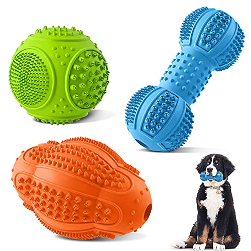 LUKITO Dog Chew Toys 3 Pack, Dog Toys for Aggressive Chewers Large Breed, Multifunctional Teeth Cleaning and Gum Massage, Tough Dog Toys with Natural Rubber for Large and Medium Dog