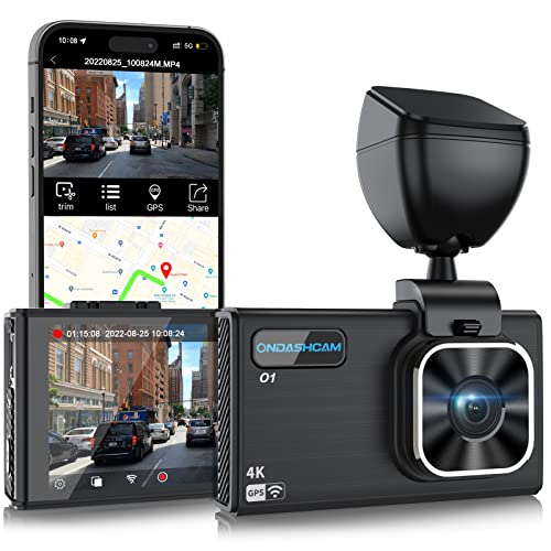 ONDASHCAM O1 4K Dash Cam with Built-in WiFi GPS, 2160P UHD Dash Camera for Cars, 3.5" LCD Dashcam for Cars with 32GB Card, 170 Wide Angle, WDR, Night Vision, G-Sensor, Parking Mode, Support 512GB Max