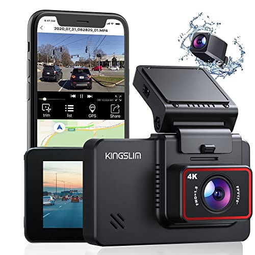 Kingslim D4 4K Dual Dash Cam with Built-in WiFi GPS, Front 4K/2.5K Rear 1080P Dual Dash Camera for Cars, 3" IPS Touchscreen 170 FOV Dashboard Camera with Sony Starvis Sensor, Support 256GB Max