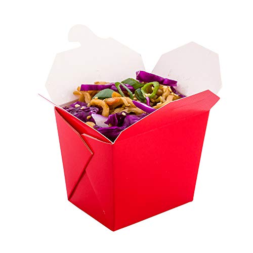 Bio Tek 8 Ounce Chinese Take Out Boxes, 200 Leak And Grease-Resistant Food To Go Boxes - Tab-Lock, Stackable, Red Paper Take Home Boxes, Recyclable, For Restaurants, Catering, And Parties