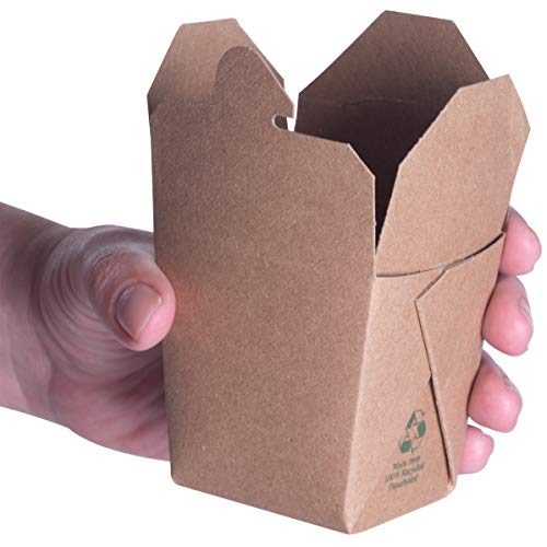 100% Recyclable 8oz Brown Chinese Take Out Boxes 50pk. Leakproof, Greaseproof To Go Containers For Restaurants, Event Parties Food Service. Best Value Bulk Pack Microwaveable and Stackable Meal Pails