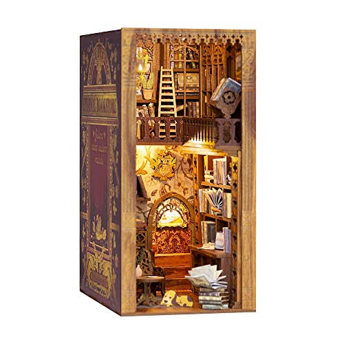 Cutefun DIY Book Nook Kit, DIY Dollhouse Wood Bookend Model Building Kit with LED Light, Wooden Model Kit for Teens and Adults to Build-Creativity Gift for Birthdays, Christmas, Valentines Day