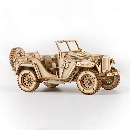 ROKR 3D Wooden Puzzle-Mechanical Car Model-Self Building Vehicle Kits-Brain Teaser Toys-Best Gift for Adults and Kids on Birthday/Christmas Day (Army Field Car)