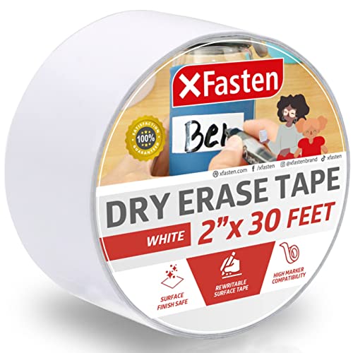 XFasten Whiteboard Dry Erase Tape, 2-Inch x 30-Foot, White, Smudge Free and Does Not Rub Off Unnecessarily White Marker Board Tape