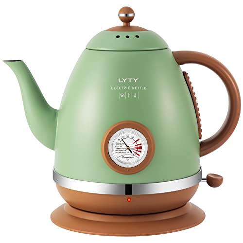 Electric Kettle with Thermometer Stainless Steel 1.5L 1000W Gooseneck Pour Over Coffee Tea Kettle, Hot Water Boiler Heater with Water Temperature Display Quick Heating Boiling Water 110V US Plug Green