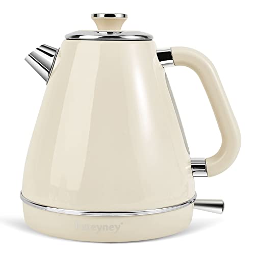 Pateyney Electric Kettle,Tea kettle,1.7 Litre retro style kettle,Kitchen Countertop Coffee Tea Hot Water Kettle,Double Wall 304 Stainless Steel BPA Free Hot Water Boiler,Auto Shut-Off and Boil-Dry Protection (Cream)