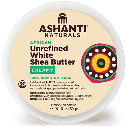 Ashanti Naturals White Whipped Raw Shea Butter | Unrefined African Shea Butter | Creamy Moisturizer for Easy Application - 8 oz