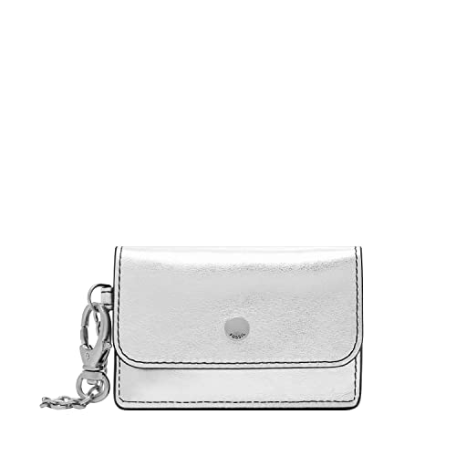 Fossil Women's Valerie Leather Wallet Card Case with Keychain, Silver Metallic (Model: SL6543043)