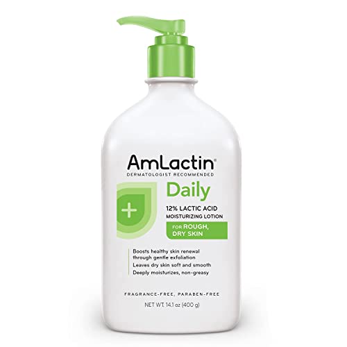 AmLactin Daily Moisturizing Lotion for Dry Skin  14.1 oz Pump Bottle  2-in-1 Exfoliator and Body Lotion with 12% Lactic Acid, Dermatologist-Recommended Moisturizer for Soft Smooth Skin